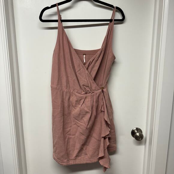 Free People Call It Simple Love Wrap Mini Dress Blush Pink Size Medium Cotton - Picture 1 of 9